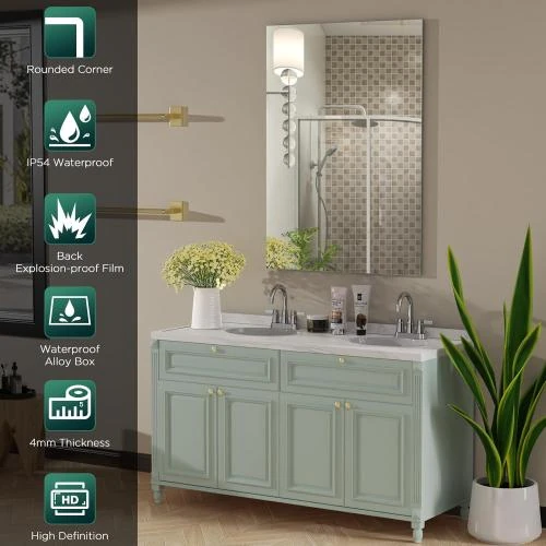 Zoom sur Miroir salle de bain rectangulaire, sans cadre, résistant, moderne