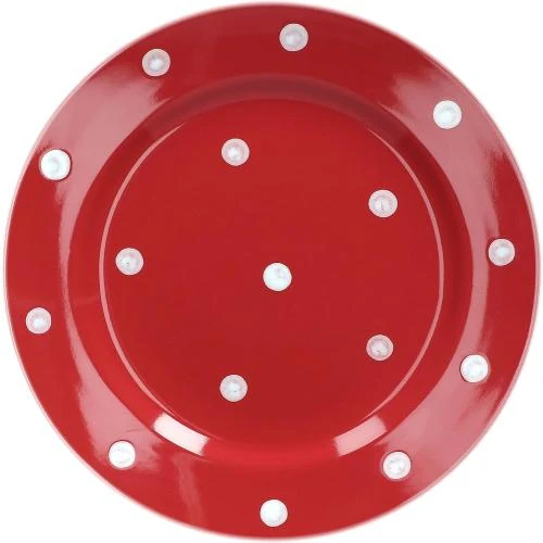 Zoom sur Assiettes dessert rondes faïence pois rouges blancs, lot 6