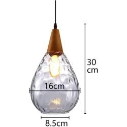 Suspension en bois, gouttelettes d'eau, verre gris, moderne en situation