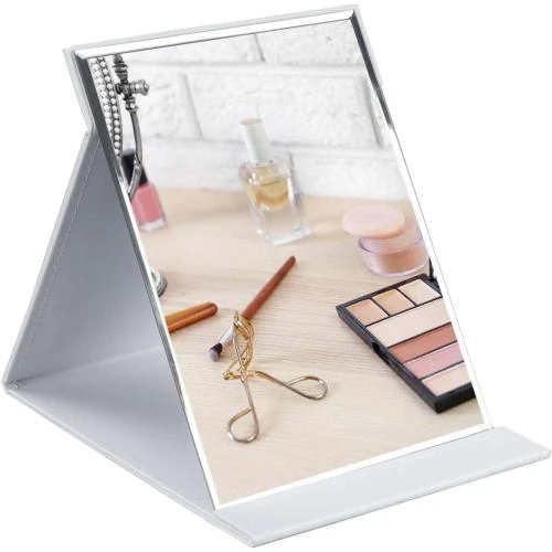 Miroir maquillage portable pliable cuir synthétique blanc - Vue principale