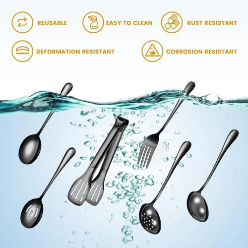 Zoom sur Ustensiles service acier inoxydable noir, 15 pièces