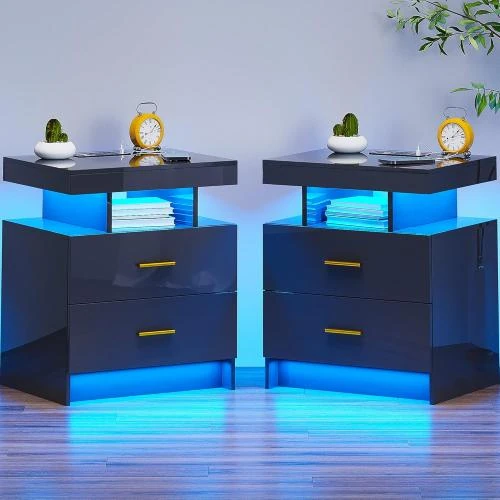 Table de Chevet LED, Station Charge Sans Fil, USB, Induction - Vue principale
