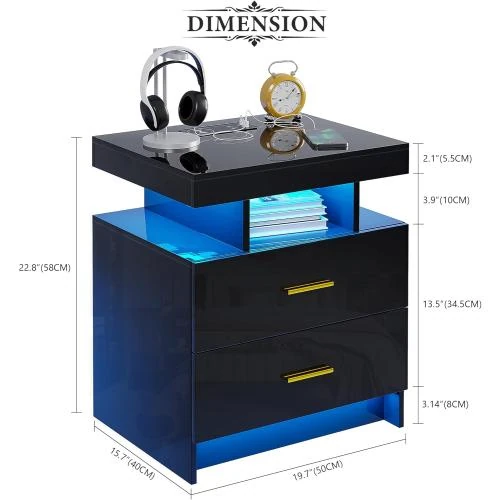 Détail de Table de Chevet LED, Station Charge Sans Fil, USB, Induction