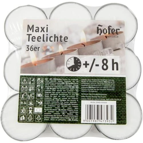 Zoom sur Bougies Chauffe Plat Maxi 36 pièces, 8 heures combustion
