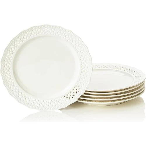 Assiettes plates rondes en céramique sculptée, blanc - Vue principale