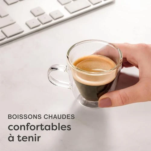 Détail de Verres Double Paroi 80ml, Poignée, Cadeau, Conserve Température