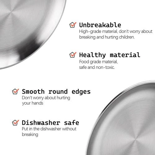 Zoom sur Assiettes plates rondes acier inoxydable, camping, barbecue, non toxiques