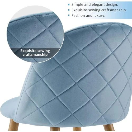 Zoom sur Chaises Salle à Manger Rembourrées Velours Bleu Clair, Ofcasa