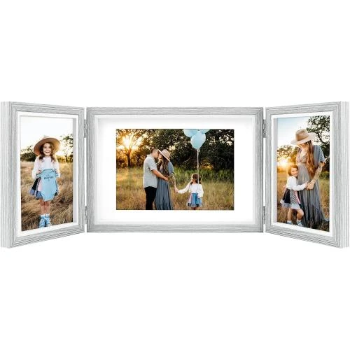 Cadre photo triple gris, 3 emplacements photos - Vue principale