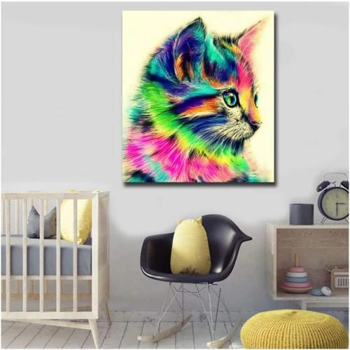 Zoom sur Affiche Murale Chat Coloré, Art Toile HANSHUIHONG