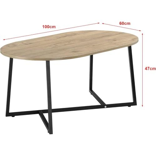Zoom sur Table Basse Ovale Design Noir Effet Chêne, en.casa