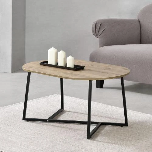Détail de Table Basse Ovale Design Noir Effet Chêne, en.casa
