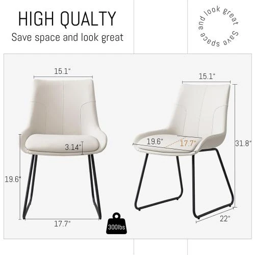Zoom sur Chaises salle à manger modernes, similicuir blanc cassé, 4 pièces