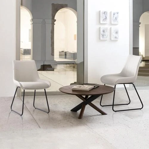 Détail de Chaises salle à manger modernes, similicuir blanc cassé, 4 pièces