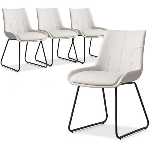 Chaises salle à manger modernes, similicuir blanc cassé, 4 pièces - Vue principale