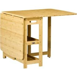 Table pliante salle à manger, compartiments, bambou, bois naturel