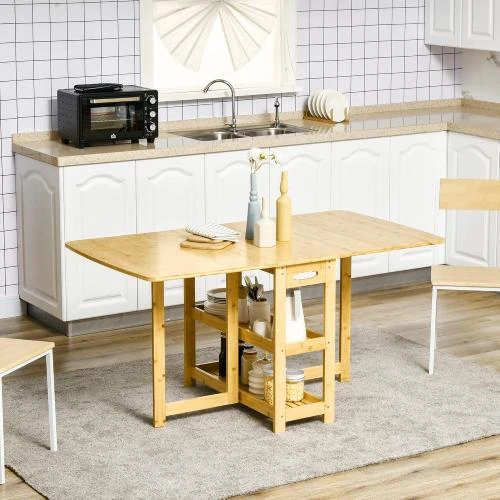 Détail de Table pliante salle à manger, compartiments, bambou, bois naturel