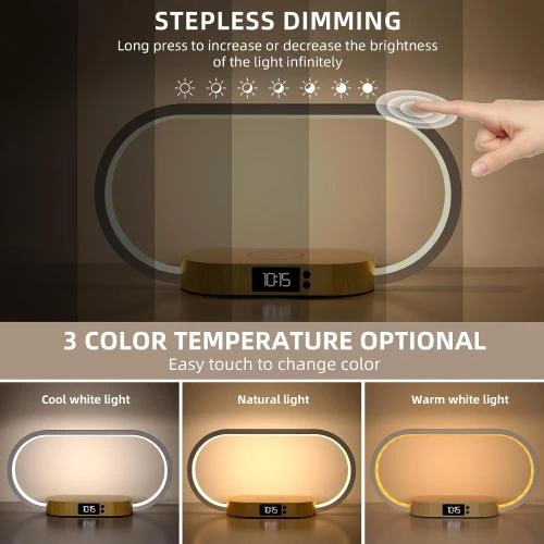 Détail de Lampe de Chevet Tactile avec Horloge et Chargeur Sans Fil