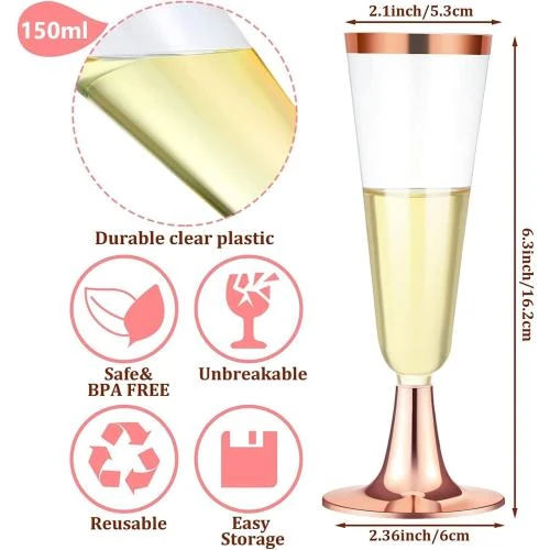 Détail de Flûtes à Champagne LATERN, 30 pièces, Or Rose, Réutilisables