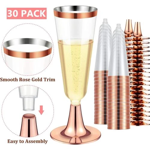 Zoom sur Flûtes à Champagne LATERN, 30 pièces, Or Rose, Réutilisables