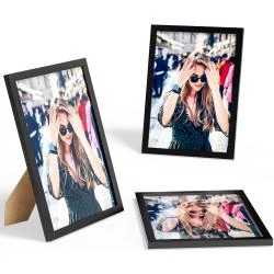 Cadre Photo A4 Bois Naturel, Plexiglas Incassable, Noir