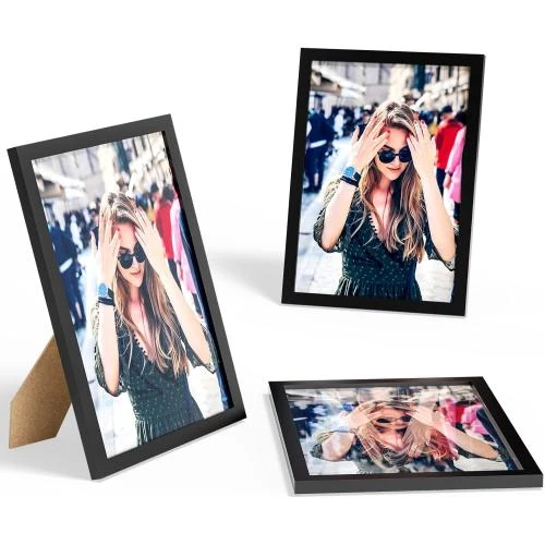 Cadre Photo A4 Bois Naturel, Plexiglas Incassable, Noir - Vue principale