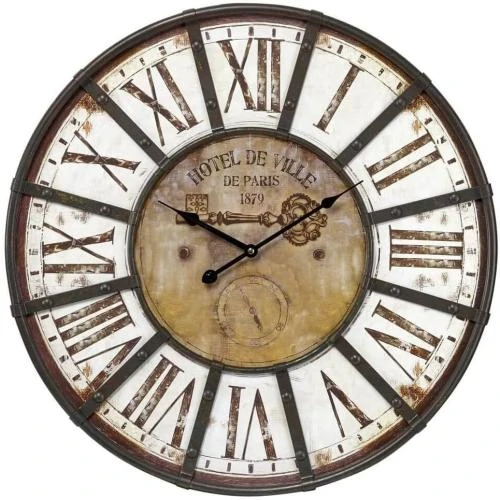 Horloge Murale Marron, Charme Industriel, Silencieuse - Vue principale