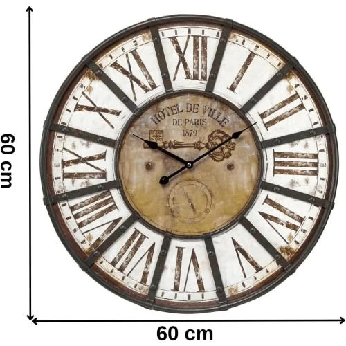 Zoom sur Horloge Murale Marron, Charme Industriel, Silencieuse