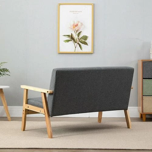Zoom sur Dripex Canapé Moderne Scandinave Bois Lin Gris Foncé