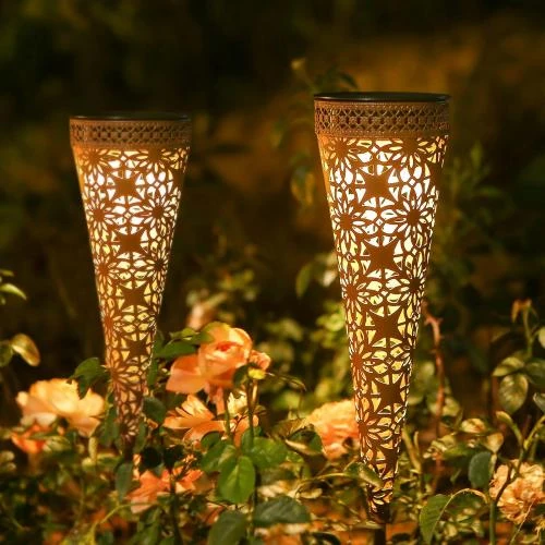 Lampes solaires métal, 2 pièces, LED blanc chaud, étanches - Vue principale