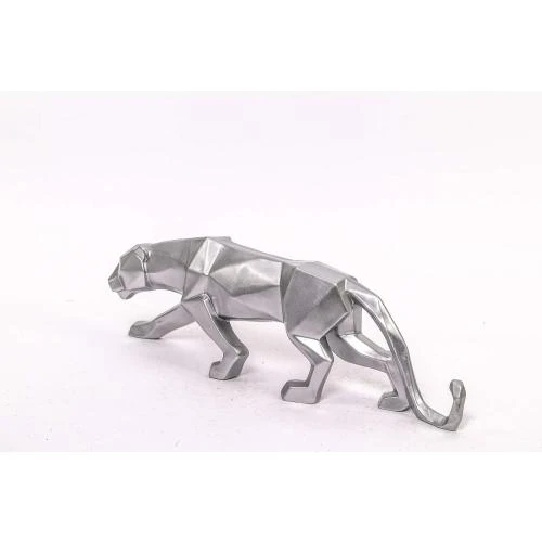Détail de Statuette Léopard Argenté, Sculpture Panthère Résine Artisanale