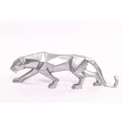 Statuette Léopard Argenté, Sculpture Panthère Résine Artisanale