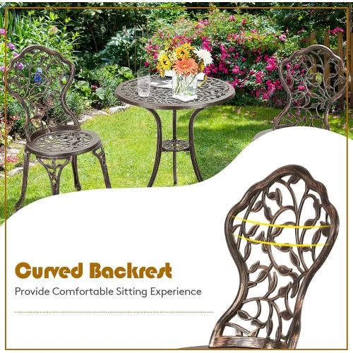 Détail de Ensemble Bistro Aluminium Vintage, Table Ronde, 2 Chaises Brun