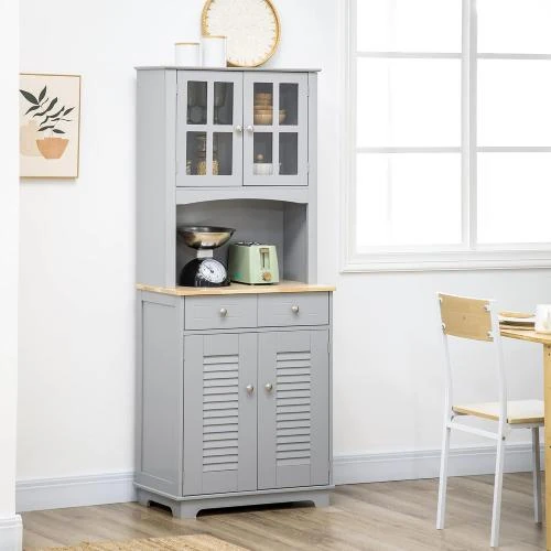 Détail de Buffet haut HOMCOM, meuble rangement bois, gris classique
