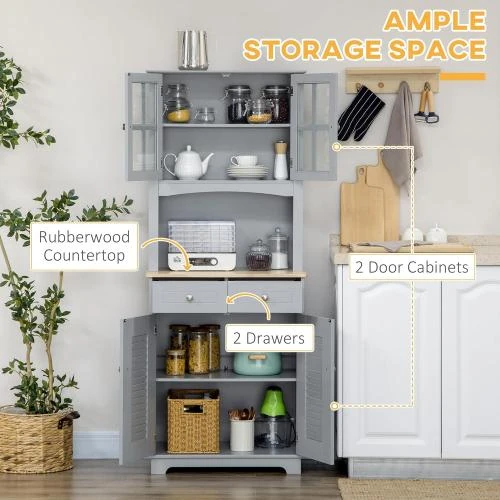 Zoom sur Buffet haut HOMCOM, meuble rangement bois, gris classique