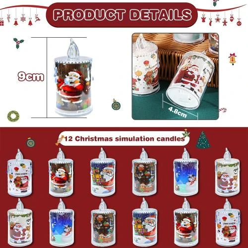 Détail de Bougies LED Sans Flamme, Lot 12, Blanc Chaud, Noël