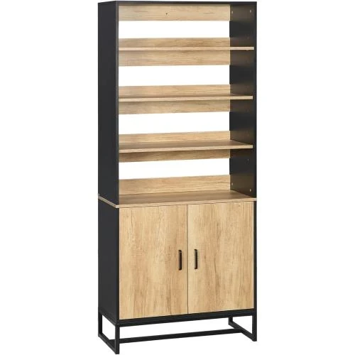 Buffet Armoire Cuisine Noir, Rangement Placard, 4 Étagères - Vue principale