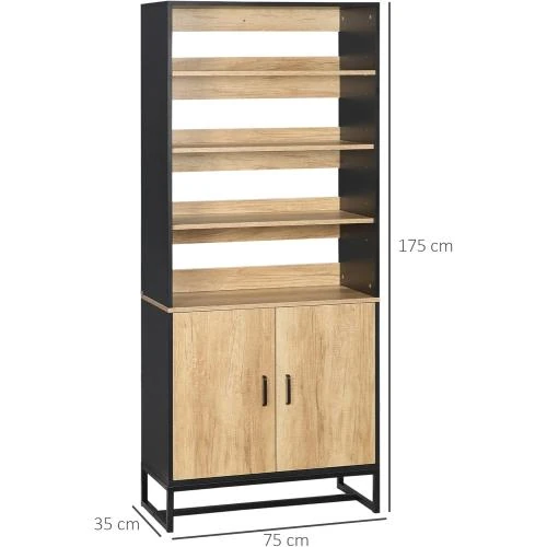Zoom sur Buffet Armoire Cuisine Noir, Rangement Placard, 4 Étagères
