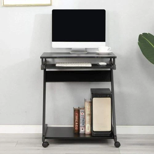 Zoom sur Dripex Bureau Mobile Noir, Table Informatique Roulettes
