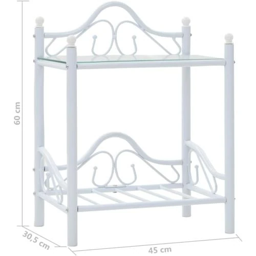 Zoom sur Table de Chevet vidaXL Acier, Verre Trempé, Blanc