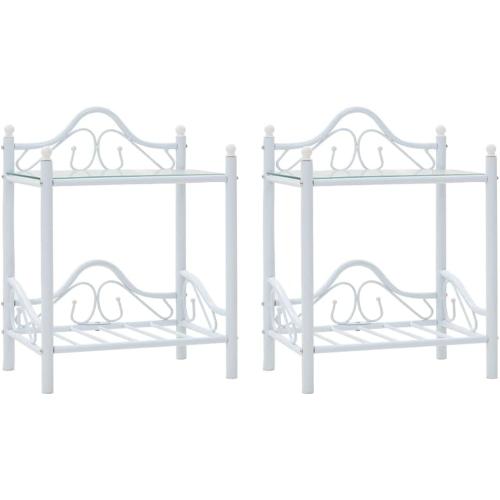 Présentation de Présentation Table de Chevet vidaXL Acier, Verre Trempé, Blanc