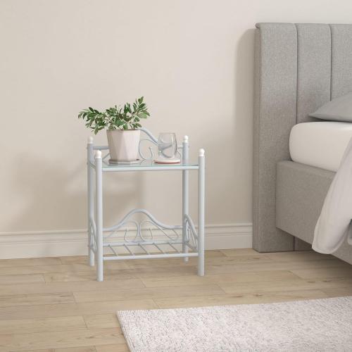 Présentation de Table de Chevet vidaXL Acier, Verre Trempé, Blanc en situation