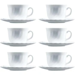 Tasses Luminarc Trianon, soucoupes, verre blanc, 6 pcs