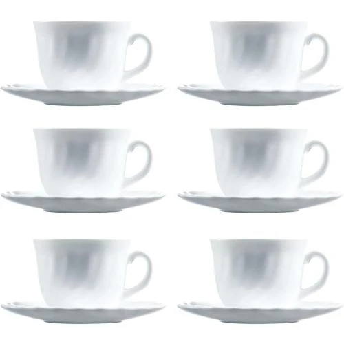 Tasses Luminarc Trianon, soucoupes, verre blanc, 6 pcs - Vue principale