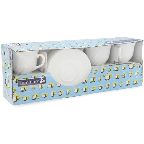 Détail de Tasses Luminarc Trianon, soucoupes, verre blanc, 6 pcs