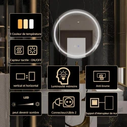ExBrite Miroir Salle de Bain LED, Antibuée, Éclairé en situation