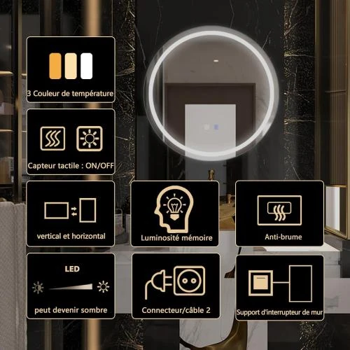 Détail de ExBrite Miroir Salle de Bain LED, Antibuée, Éclairé