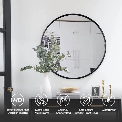 Zoom sur Miroir décoratif rond PROHOMEWARE, cadre métal moderne