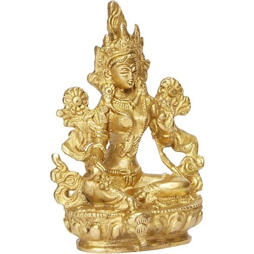 Zoom sur Sculpture laiton Déesse Tara Devi ARTVARKO, déco tibétaine