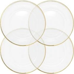 Assiettes en verre transparent, bord métallique doré, lot 4